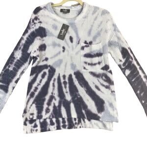 Belledini Womens Small Hi Low Sweater Navy Blue Haze Tie Dye Pocket Knit NWT